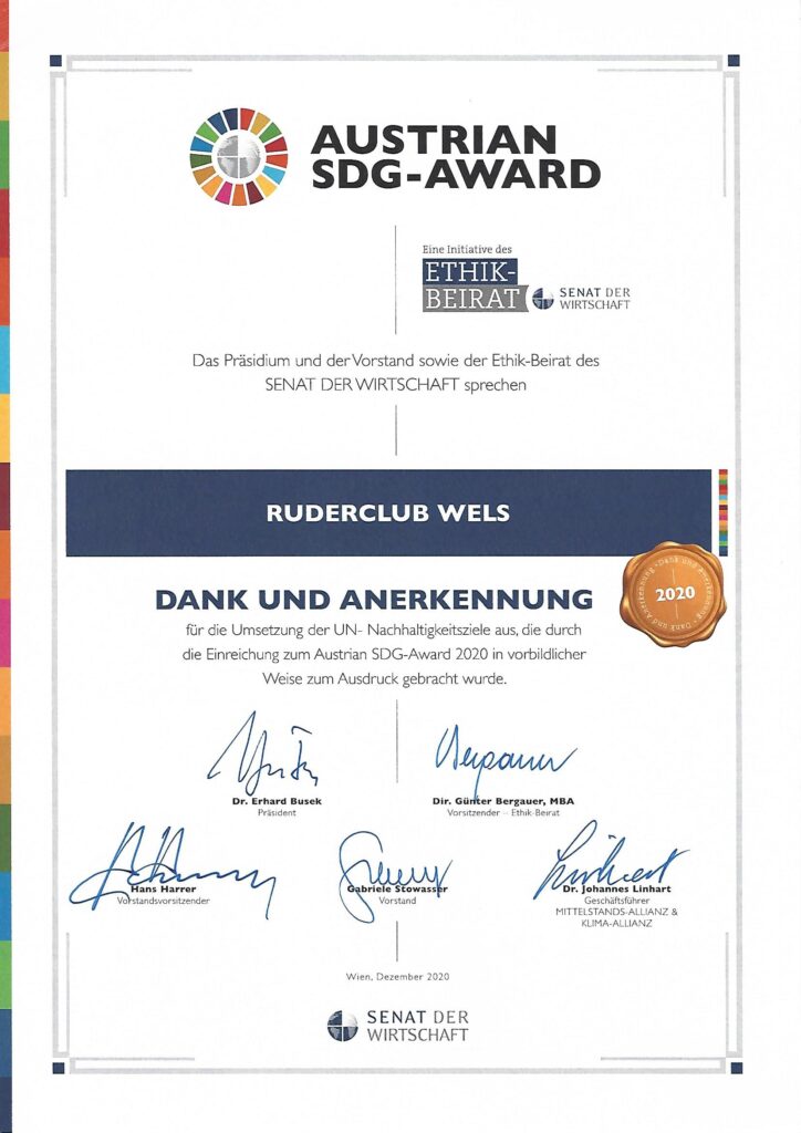 Austrian SDG Award 2020 für Ruderclub Wels